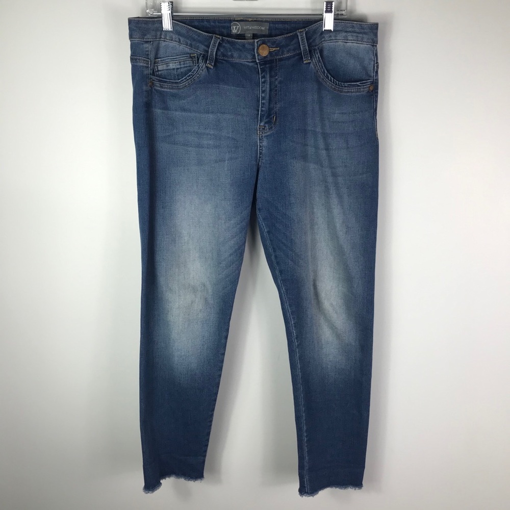 Wit & Wisdom distressed skimmer jeans fringe crop